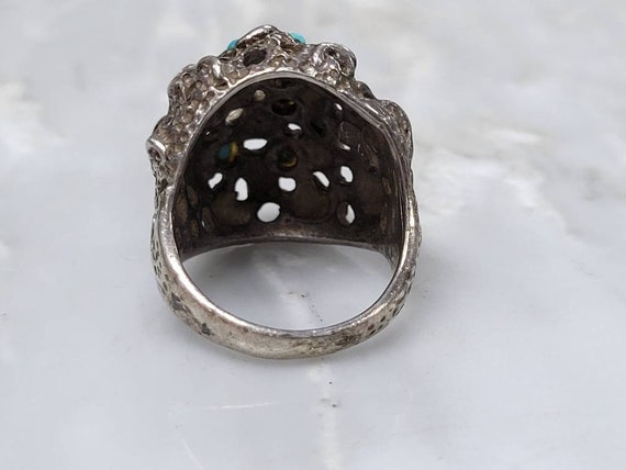 Vintage Sterling Silver Sand Cast Turquoise Ring … - image 4