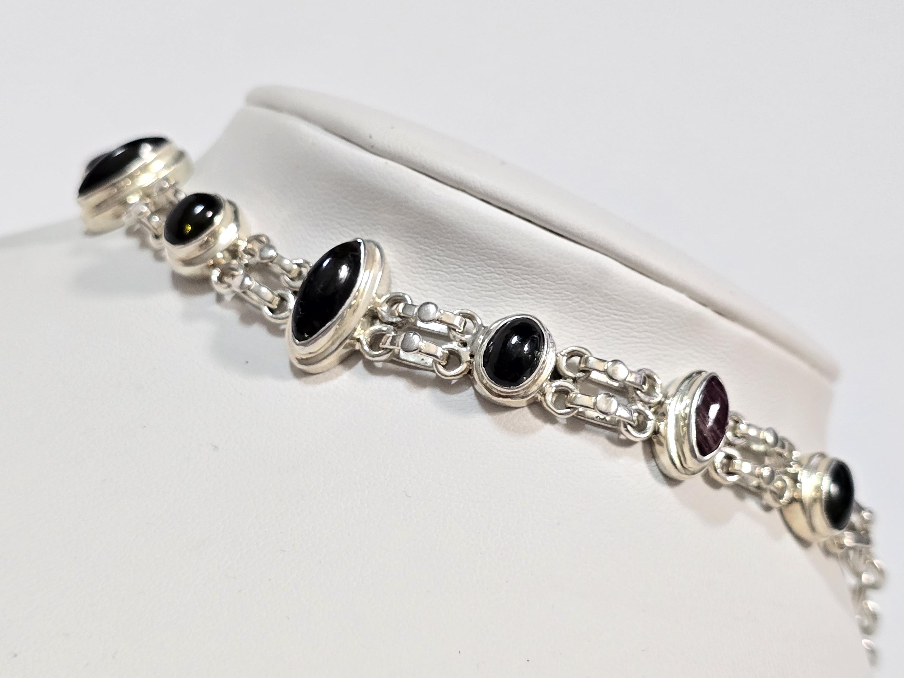 Vintage Sterling Silver Multi Stone Link Bracelet Size 7 in