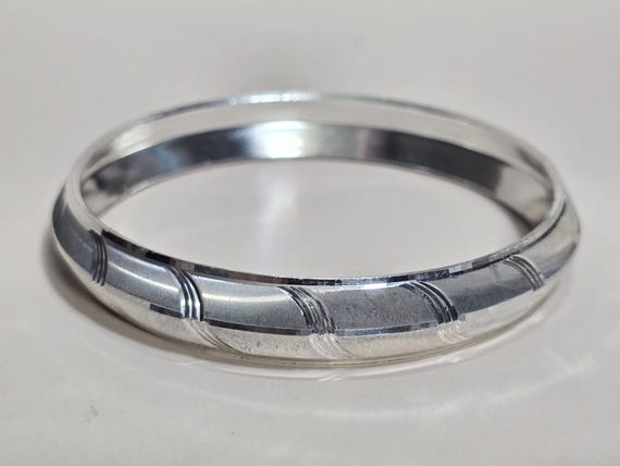 Vintage Fine Silver Textured Stackable Bangle Bra… - image 3