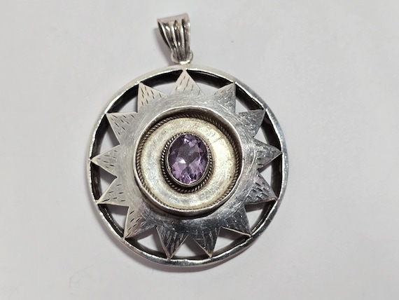 Vintage Sterling Silver Lab Created Amethyst Pendant
