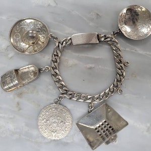 Mar Sterling Silver Oversized Charm Bracelet with 5 charms size 7 in