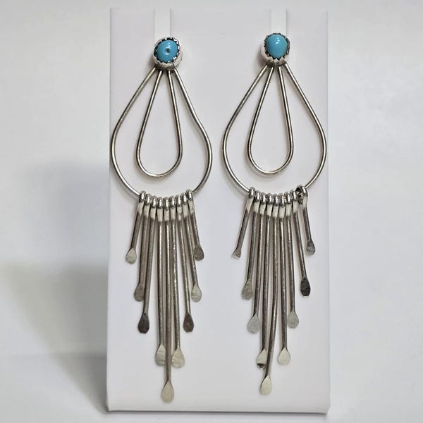 Southwestern Sterling Silver Turquoise Dangle Drop Paddle Earrings