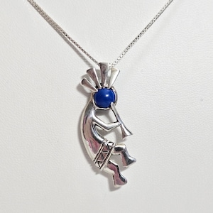 Jim Calladitto Sterling Silver Lapis Lazuli Kokopelli Pendant On Box Chain Necklace size 18 in