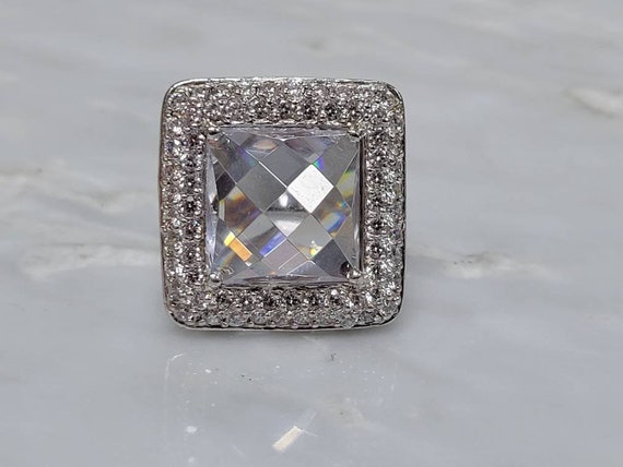 Sterling Silver Statement Ring with Cubic Zirconi… - image 1