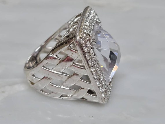 Sterling Silver Statement Ring with Cubic Zirconi… - image 4