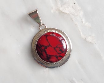 Sterling Silver Red Jasper Round Pendant Mexico (U24)