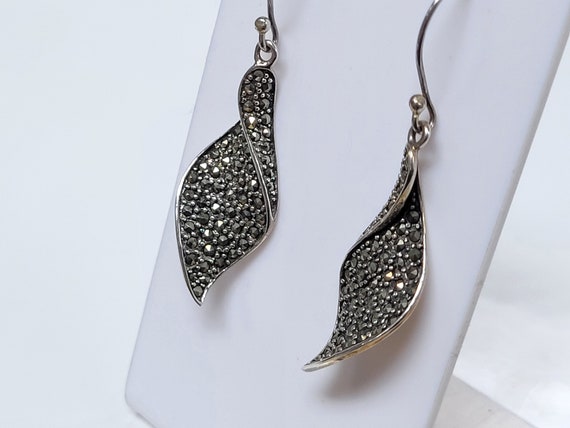 Sterling Silver Marcasites Drop Dangle Earrings (… - image 2
