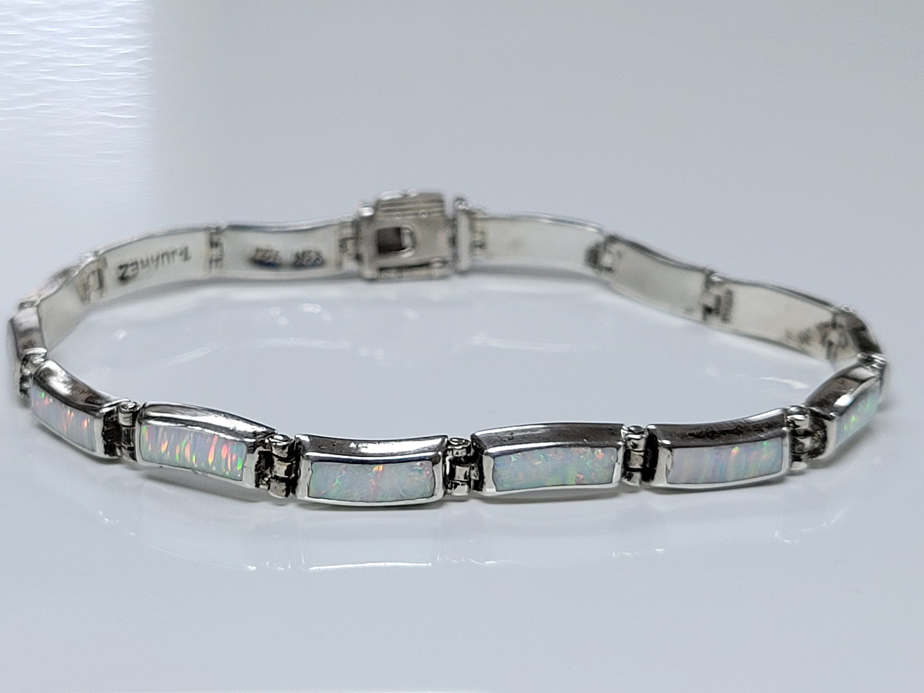 アクセサリー MEXICO MADE SILVER925 FLAT LINK BRACELET T. Juarez Sterling Silver Lab Created Opal Link Bracelet Made in