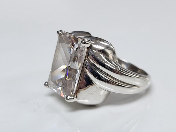 Sterling Silver Solitaire Emerald Cut Large Cubic… - image 3