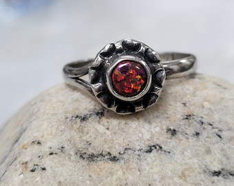 Vintage Calvin Peterson Navajo 980 Sterling Silver Bear Fire Opal Ring size 8