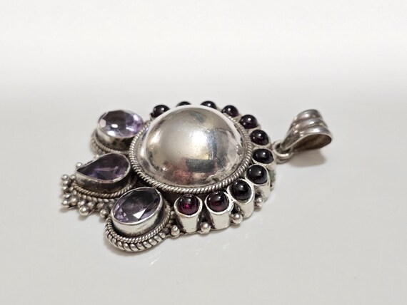Vintage Sterling Silver Lab Created Amethyst Pendant View 2