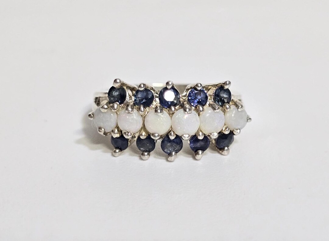 Vintage Sterling Silver Blue Topaz and Opal Ring Size 7 - Etsy