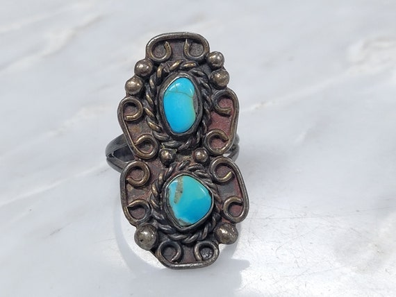 Vintage Sterling Silver Native American Turquoise… - image 1
