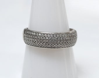 「未使用」クリアｃｚリング Sterling Silver Pave Clear Cubic Zirconia Band Ring Size 11