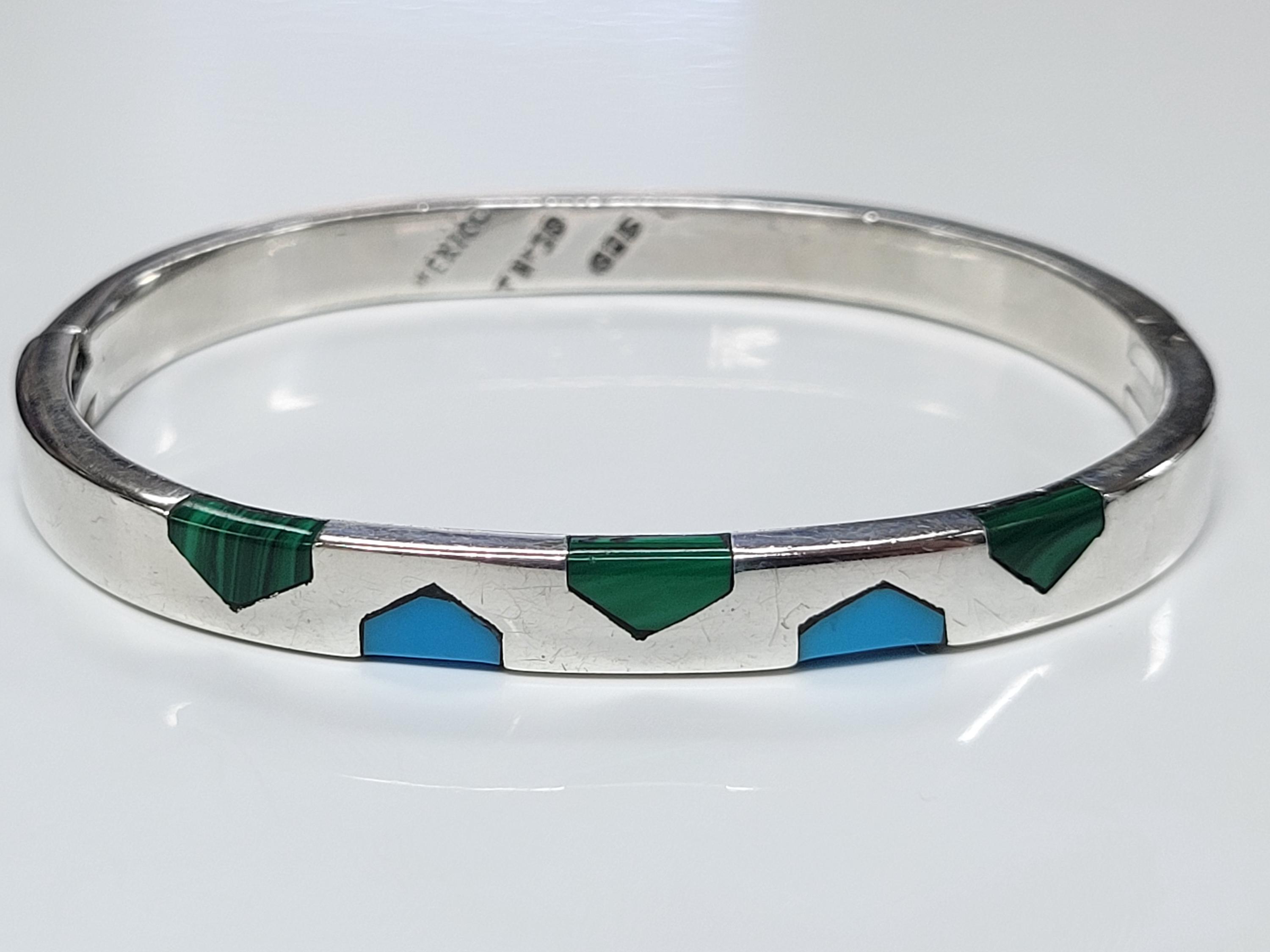 Taxco Sterling Silver Bangle Bracelet With Turquoise and