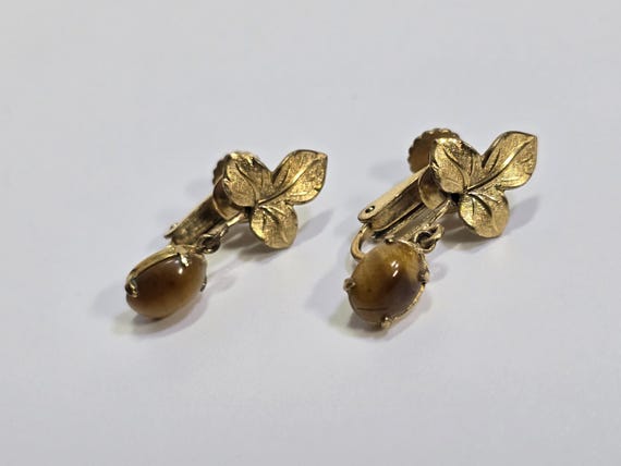 Vintage 1/20 12k Gold Filled Tyger's Eye Screw Back Earrings