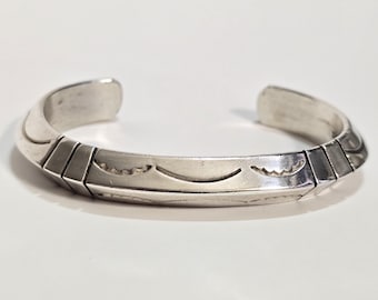 Tahe Navajo Sterling Silver Heavy Textured Southwestern Cuff Bracelet size 6.00 in