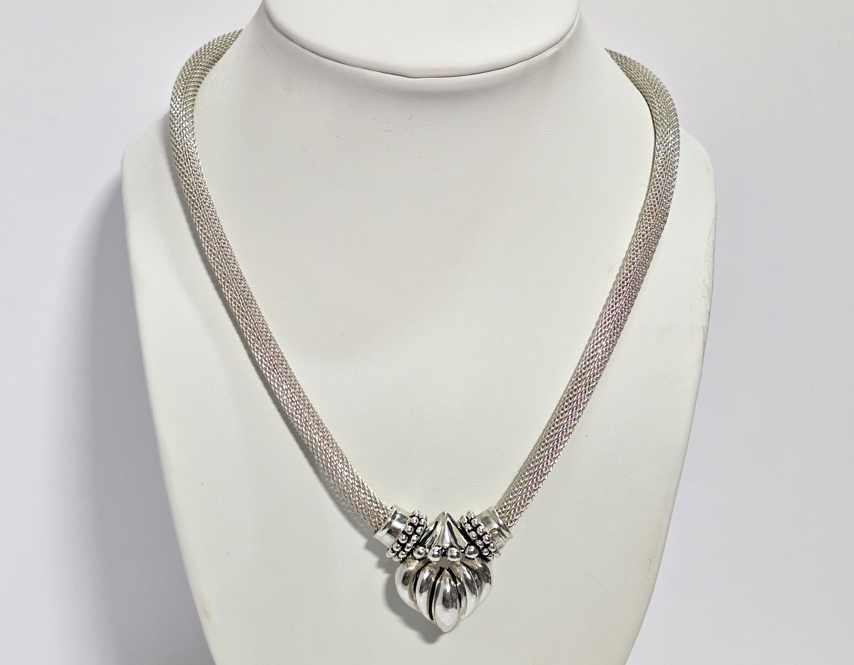 Joseph Esposito Sterling Silver Mesh Necklace Snap Clasp Espo Sig
