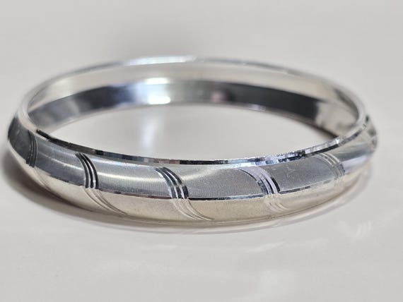 Vintage Fine Silver Textured Stackable Bangle Bra… - image 7