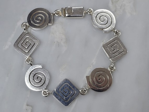 Sterling Silver Swirl Link Mexico Bracelet size 6… - image 1