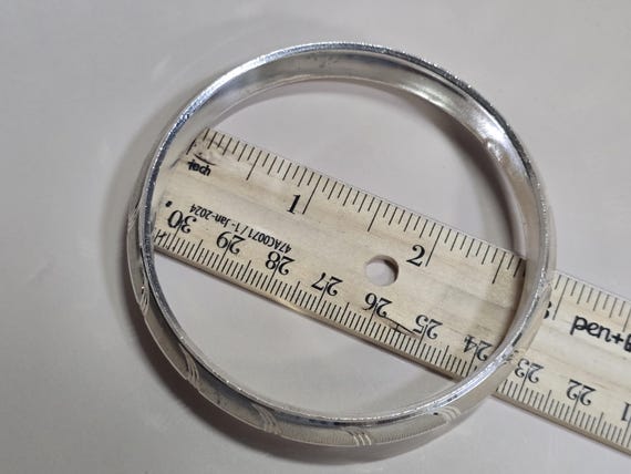 Vintage Fine Silver Textured Stackable Bangle Bra… - image 8