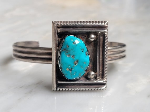 Mind Bending Vintage Native American Navajo Huge Square Green Turquoise Sterling Silver Bracelet Mind Bending Vintage Native American Navajo Huge Square Green Turquoise Sterling Silver Bracelet