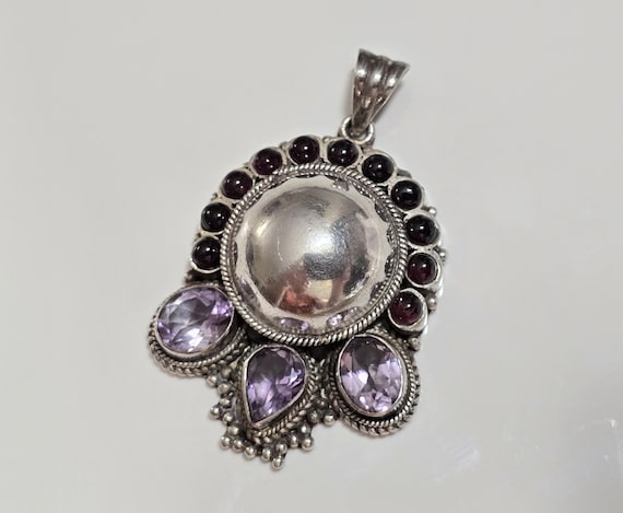 Vintage Sterling Silver Lab Created Amethyst Pendant