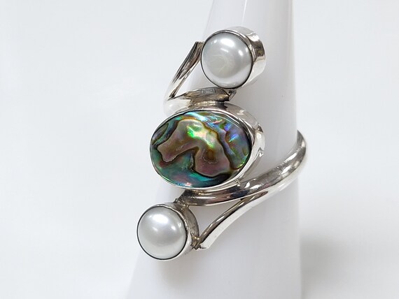 Sterling Silver Abalone And Two Genuine Cultured … - image 2