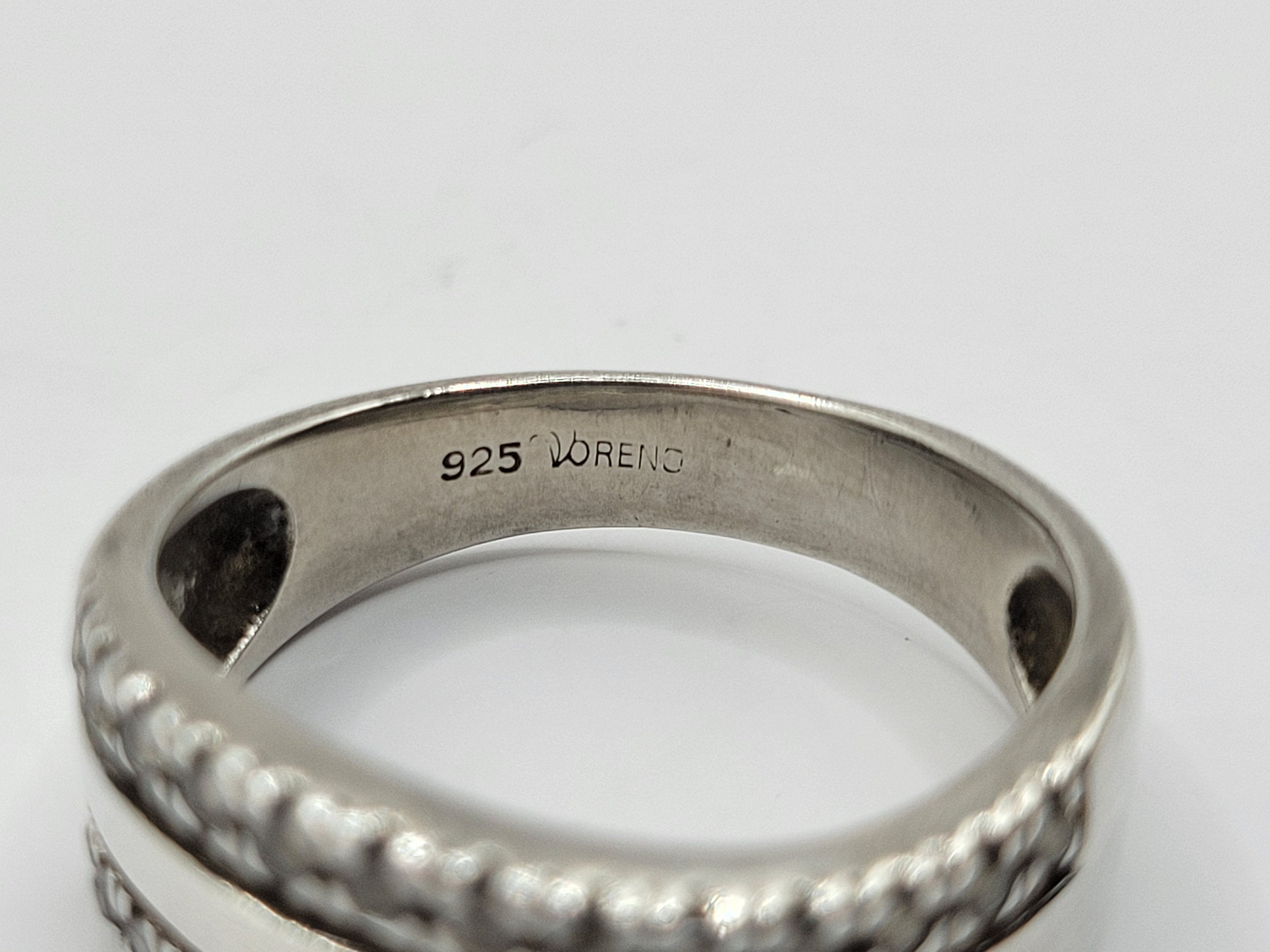 Vintage Voreno Sterling Silver Clear Cubic Zirconia Wavy Band Ring