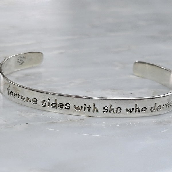 Far Fetched Sterling Silver Inspirational Quote Engraved Cuff Bracelet SIZE 6.5 in (J24)