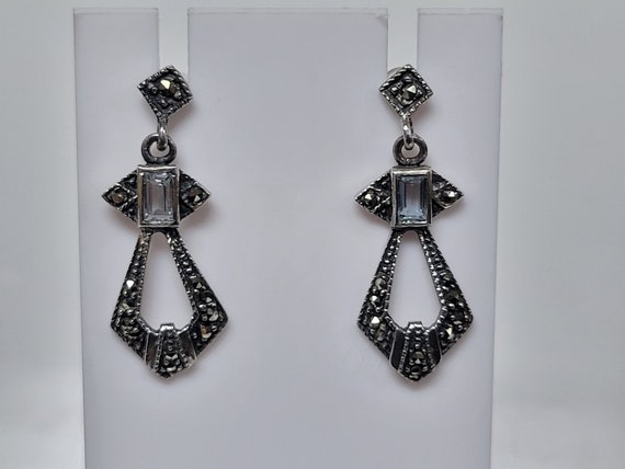 Sterling Silver Aquamarine And Marcasite Art Deco… - image 5