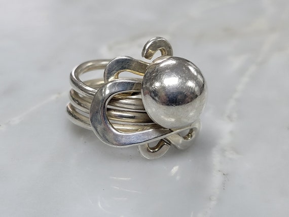 Sterling Silver Ball Accented Statement Ring size… - image 3