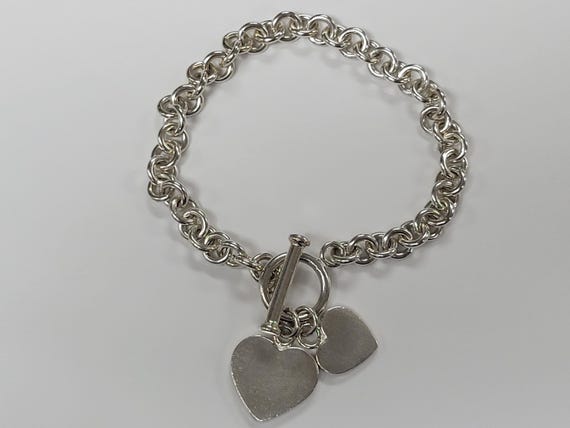 Vintage Sterling Silver Cable Chain Two Heart Charm Toggle Vintage Sterling Silver Cable Chain Two Heart Charm Toggle