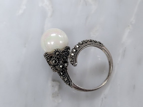 Vintage Sterling Silver Faux Pearl And Marcasites… - image 7