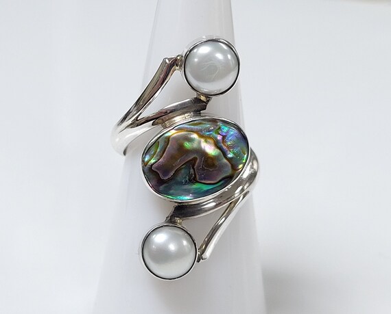 Sterling Silver Abalone And Two Genuine Cultured … - image 1