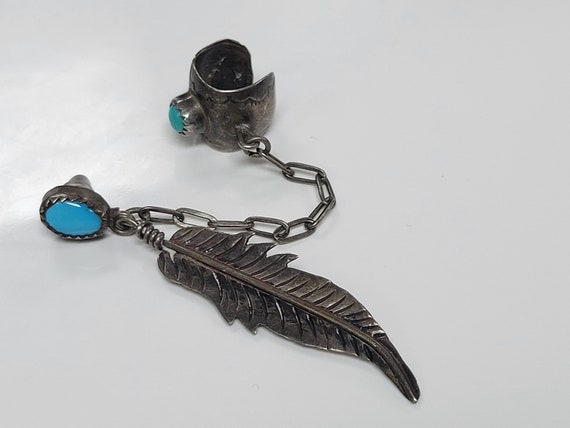 Navajo Sterling Silver Turquoise Feather Dangle E… - image 5