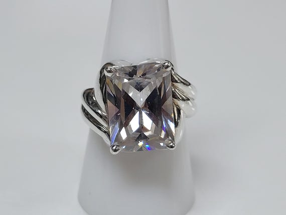 Sterling Silver Solitaire Emerald Cut Large Cubic… - image 7