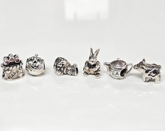 CHAMILIA Sterling Silver Charm Lot: Teapot, Snowman, Cake, Halloween, Bunny, Cow