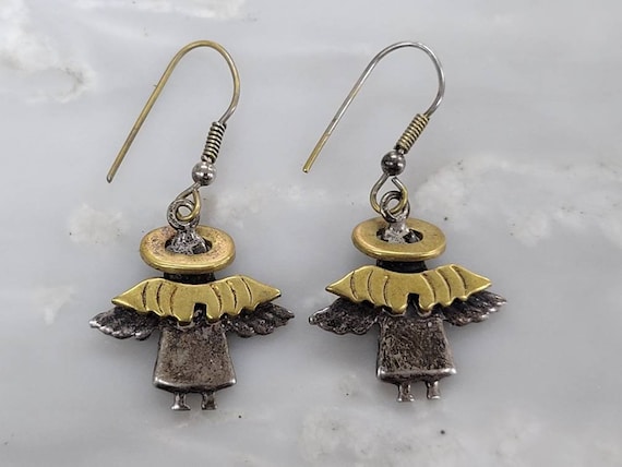 Vintage Sterling Silver and Brass Angel Dangle Dr… - image 1