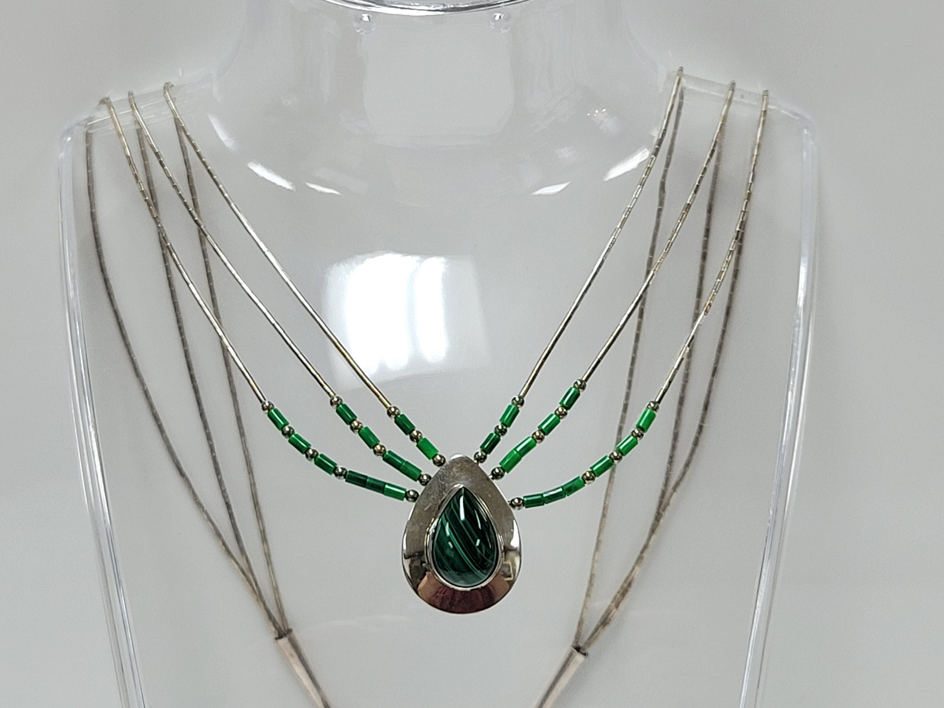 Sensa Eustace Zuni Liquid Sterling Silver and Malachite Necklace