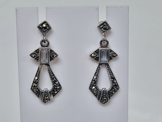 Sterling Silver Aquamarine And Marcasite Art Deco… - image 1