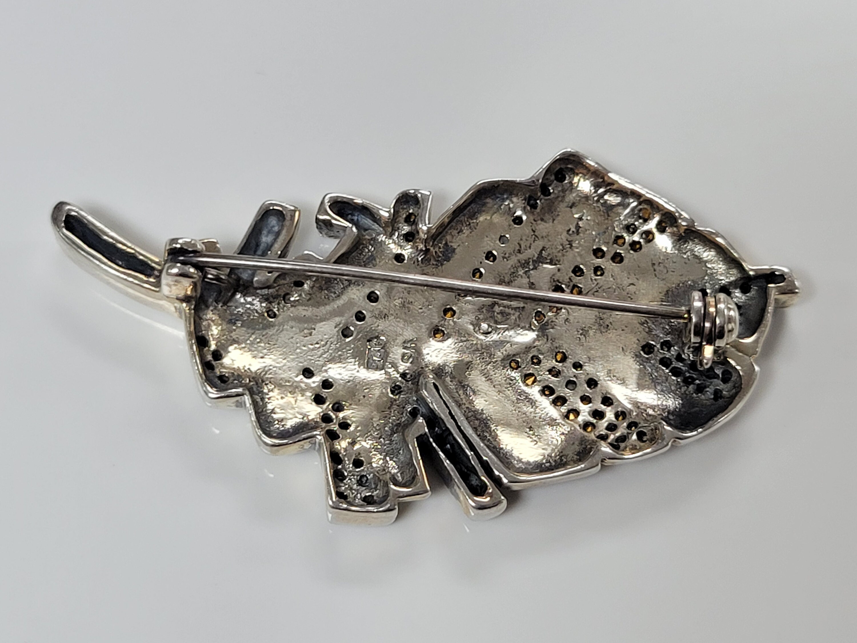 WS Sterling Silver Clear CZ and Marcasites Feather Brooch - Etsy