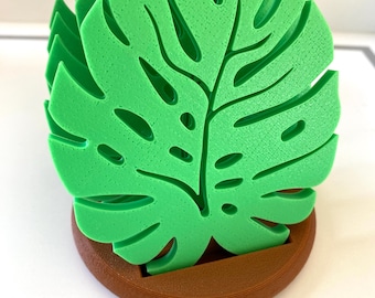 Monstera Leaf Coaster Set: 3D Printed PLA Drink Coasters