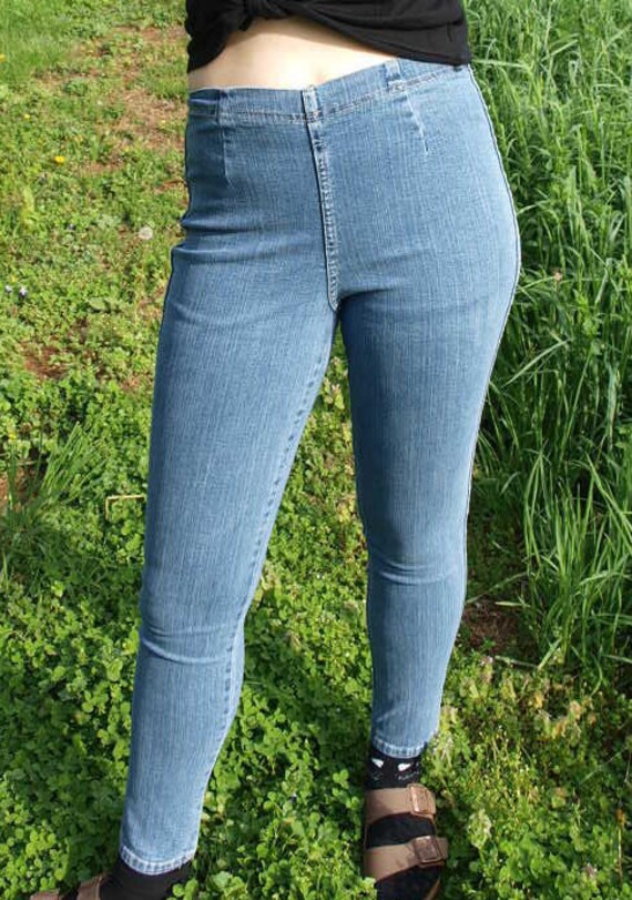 high waisted stretchy mom jeans