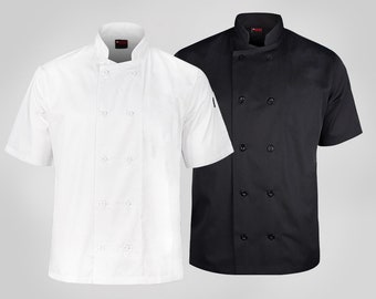 Short Sleeve Chef Jacket Unisex Kitchen Cooking Catering workwear uniform Plastic Button Chefs Jackets & Coats UK