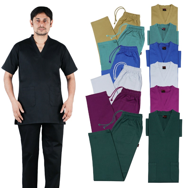 Medical Uniform TOP AND BOTTOM Unisex V-Neck 100 % Cotton Nurse Suit Hospital Uniform Healthcare Work Wear image 1