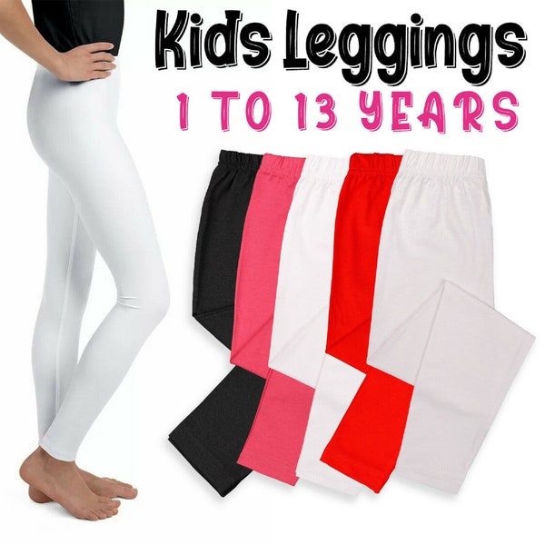 Kids Leggings Baby and Kids Unisex  knit fabric Leggings in Black, Grey, Pink and White-full length 1 to 13 years girl Leggings UK.