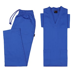 Medical Uniform TOP AND BOTTOM Unisex V-Neck 100 % Cotton Nurse Suit Hospital Uniform Healthcare Work Wear Royal Blue