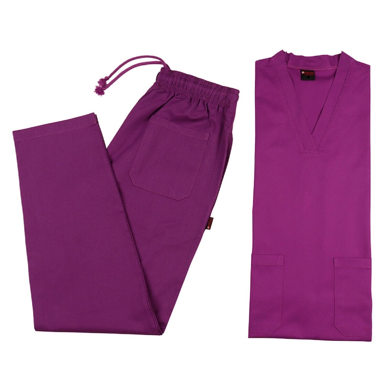 Medical Uniform TOP AND BOTTOM Unisex V-Neck 100 % Cotton Nurse Suit Hospital Uniform Healthcare Work Wear Purple