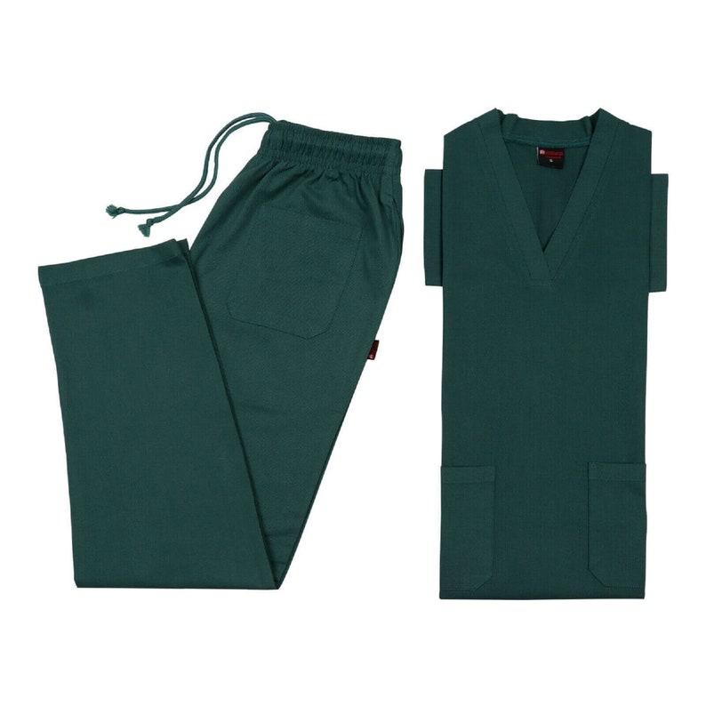 Medical Uniform TOP AND BOTTOM Unisex V-Neck 100 % Cotton Nurse Suit Hospital Uniform Healthcare Work Wear Hunter Green